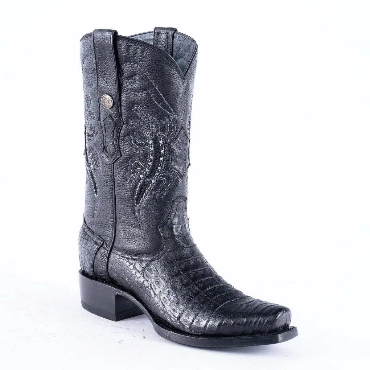 RANCHO SEMENTAL EXOTIC LEATHER Caiman Belly Black Cowboy Boots