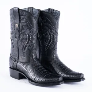 RANCHO SEMENTAL EXOTIC LEATHER Caiman Belly Black Cowboy Boots