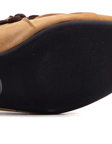 Real Leather Flower Decor Pointed Toe Flat Pumps