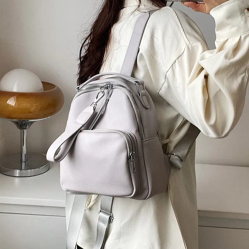 Realaiot Women Designer Soft Leather Backpacks Sac A Dos Casual Luxury Fashion High Quality Backpack for Teenage Girls Mochila Rucksack