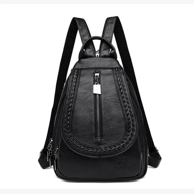 Realaiot Women Leather Backpacks Zipper Female Chest Bag Sac a Dos Travel Back Pack Ladies Bagpack Mochilas School Bags For Teenage Girls