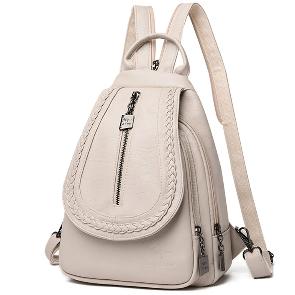 Realaiot Women Leather Backpacks Zipper Female Chest Bag Sac a Dos Travel Back Pack Ladies Bagpack Mochilas School Bags For Teenage Girls