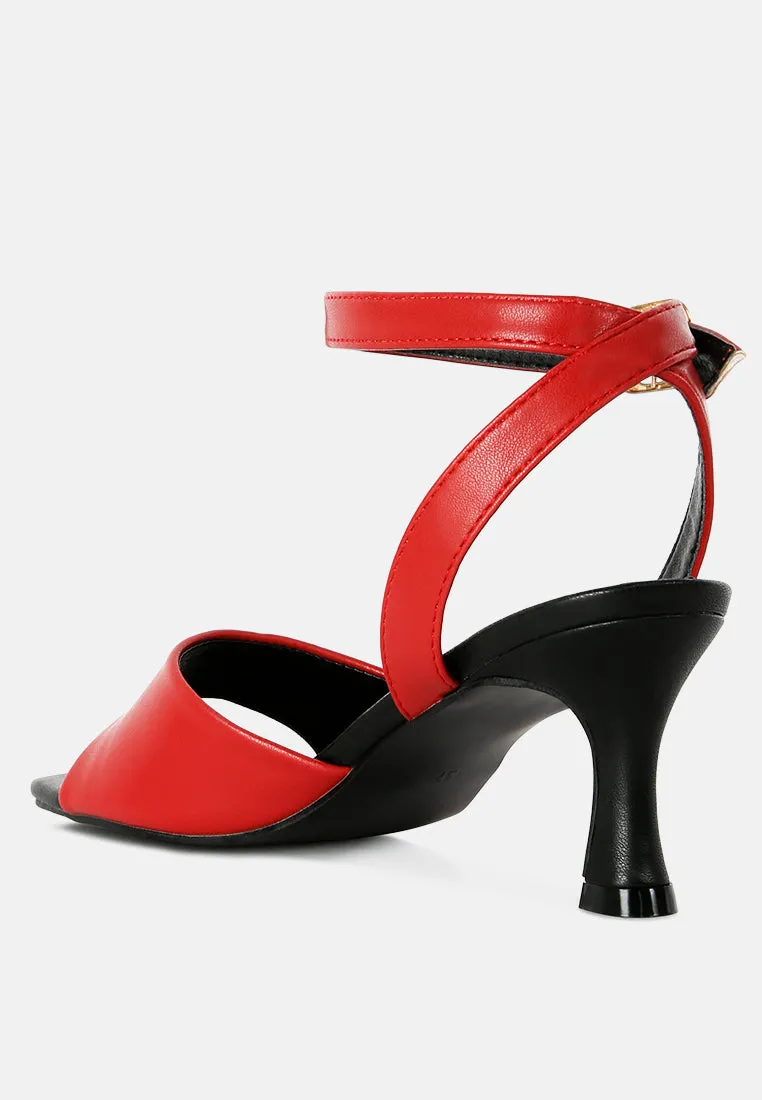 Red Mid Heel Ankle Strap Sandals
