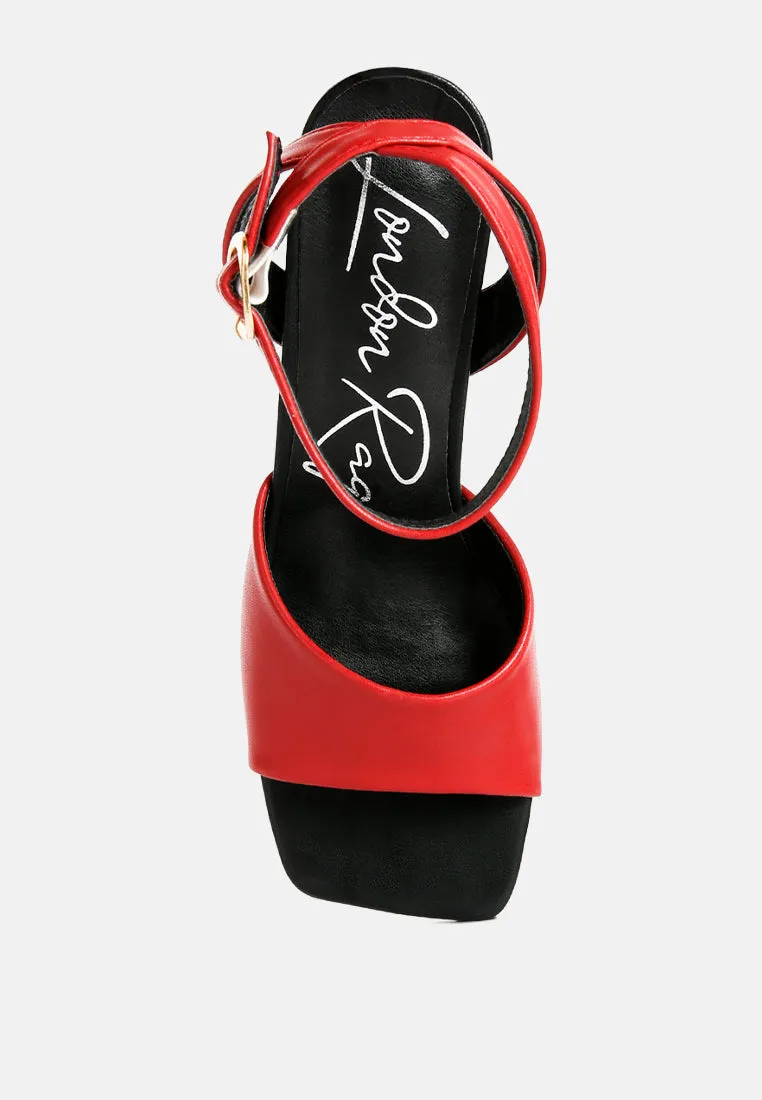 Red Mid Heel Ankle Strap Sandals