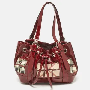 Red Nova Check Patent Leather Warrior Drawstring Tote