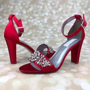 Red Wedding Shoes with Crystal and Pearl Front