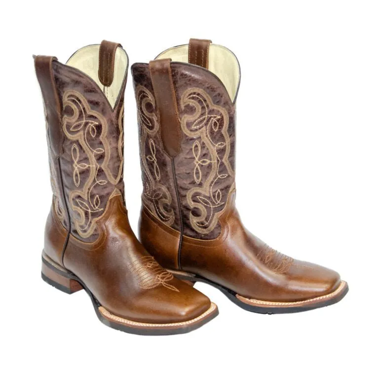 REPARO TX Men's Pull Up Brown Western Boots Whit Brown Top Rubber Sole