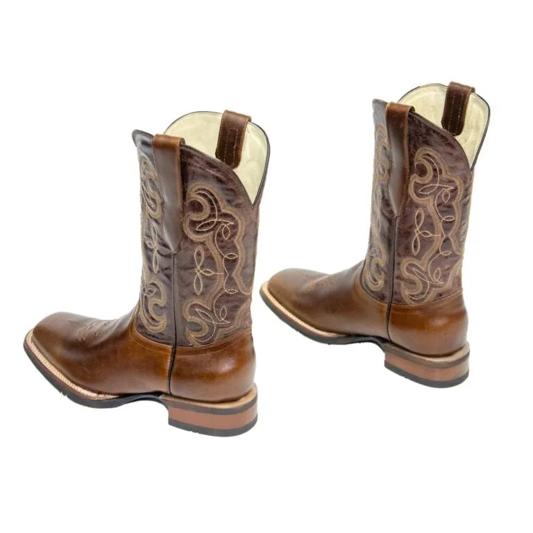 REPARO TX Men's Pull Up Brown Western Boots Whit Brown Top Rubber Sole