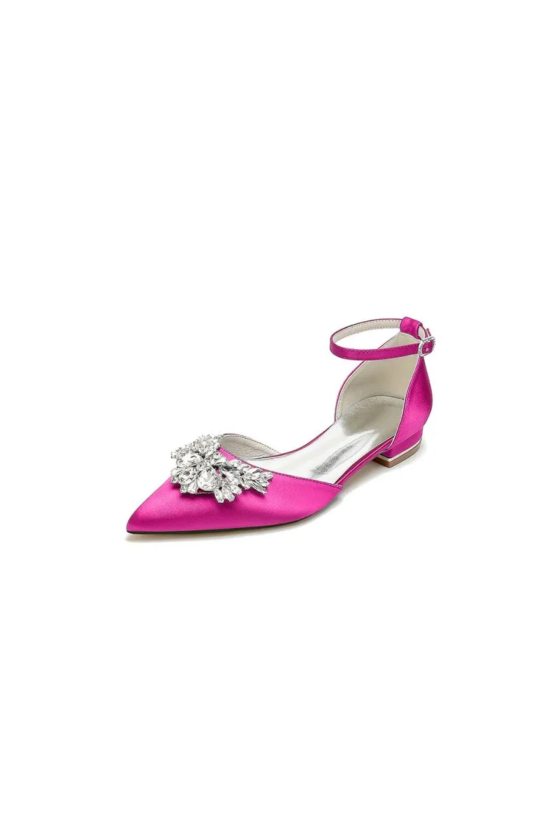 Rhinestone Pointed Toe Ankle Strap Kitten Heels