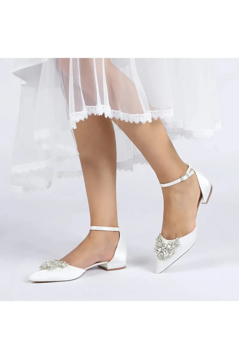 Rhinestone Pointed Toe Ankle Strap Kitten Heels