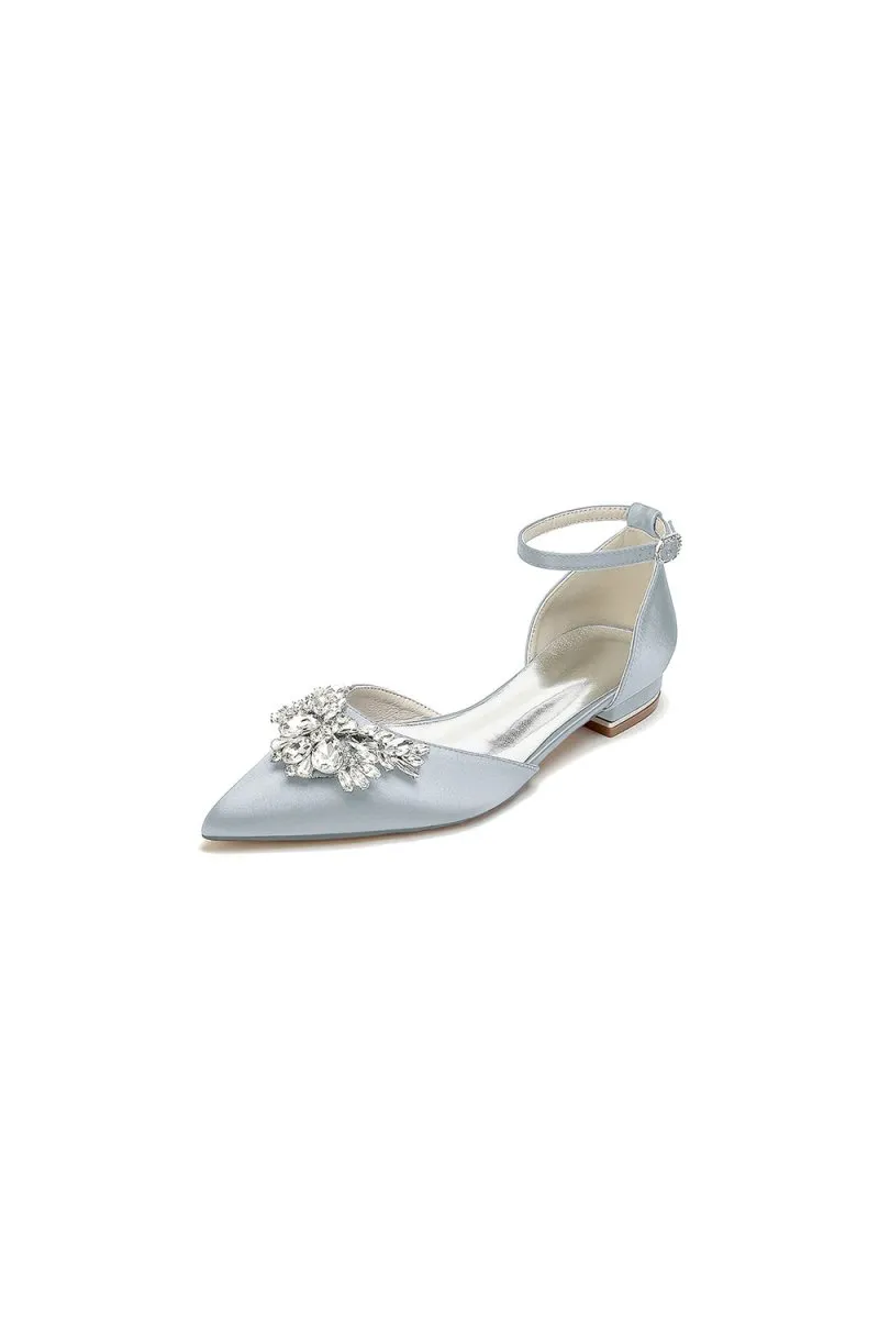 Rhinestone Pointed Toe Ankle Strap Kitten Heels
