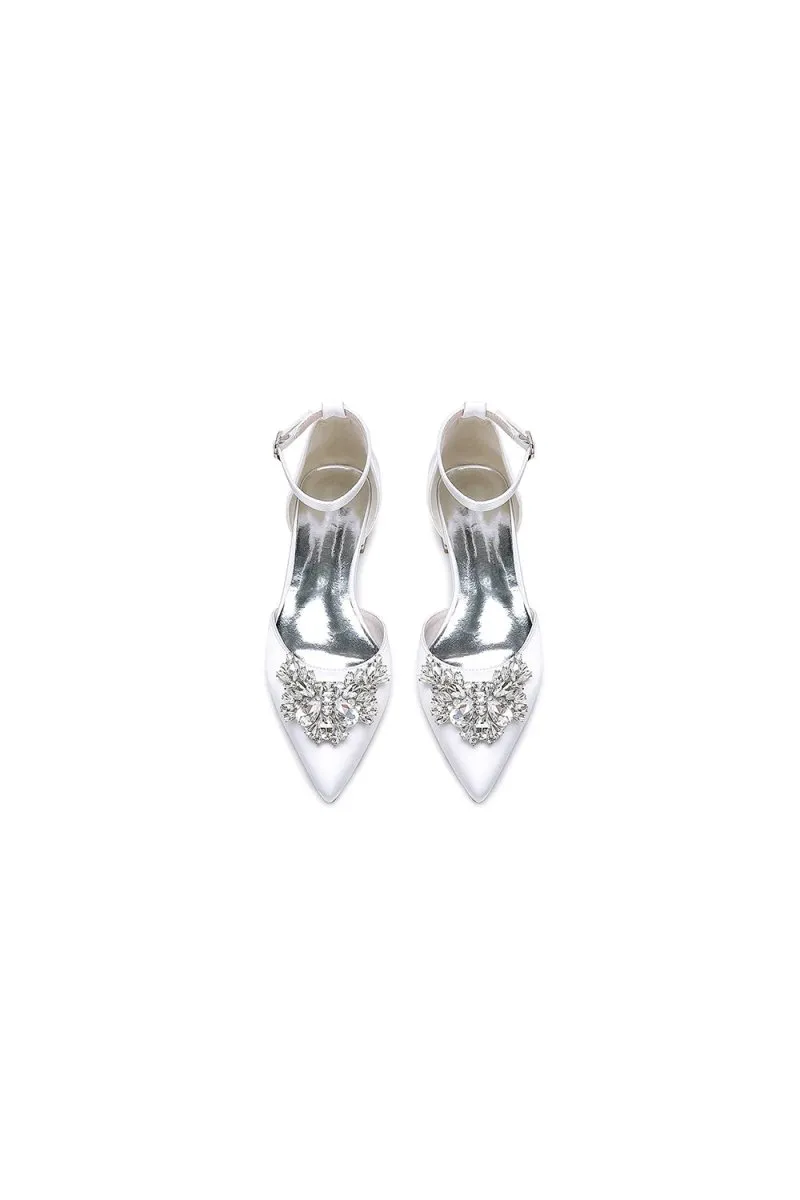 Rhinestone Pointed Toe Ankle Strap Kitten Heels