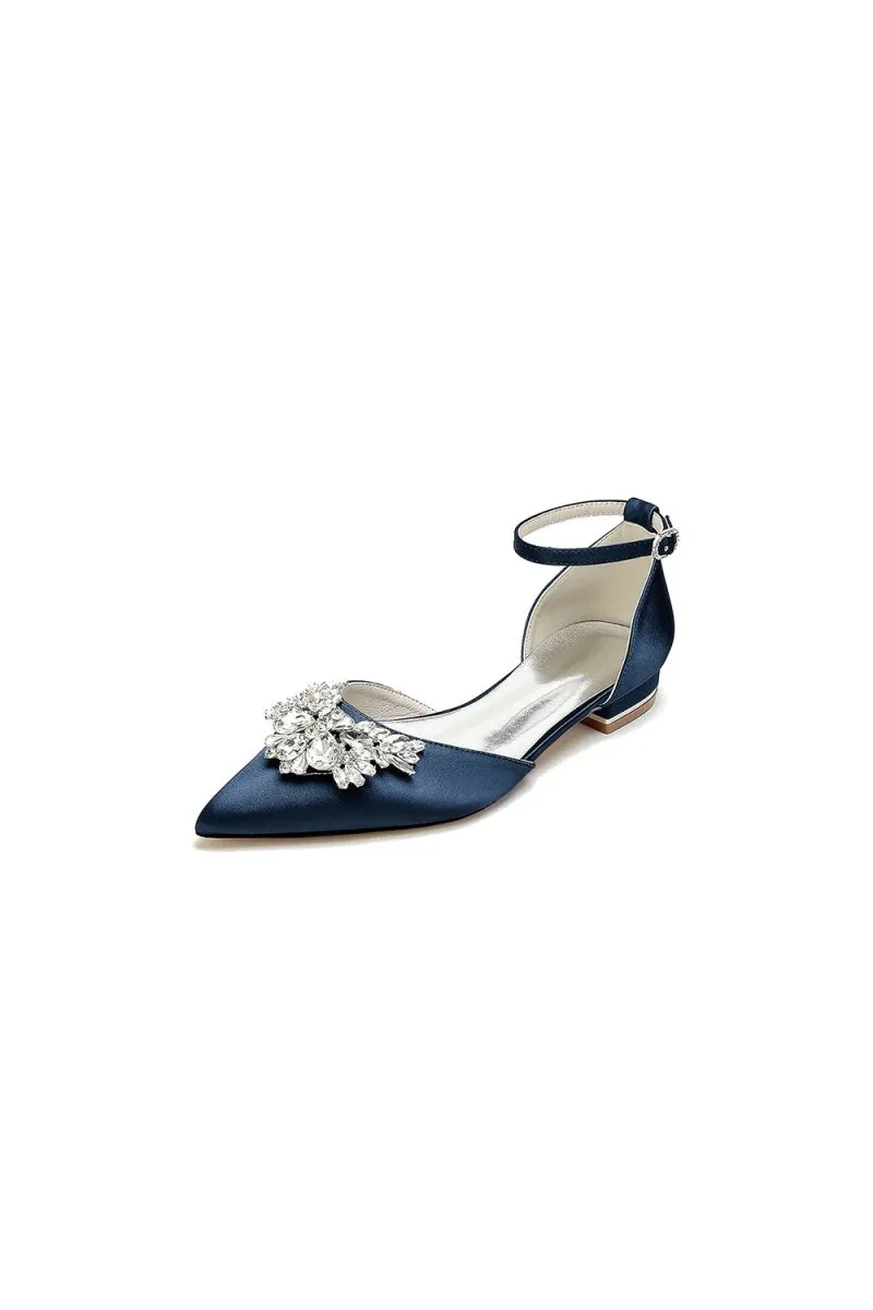 Rhinestone Pointed Toe Ankle Strap Kitten Heels