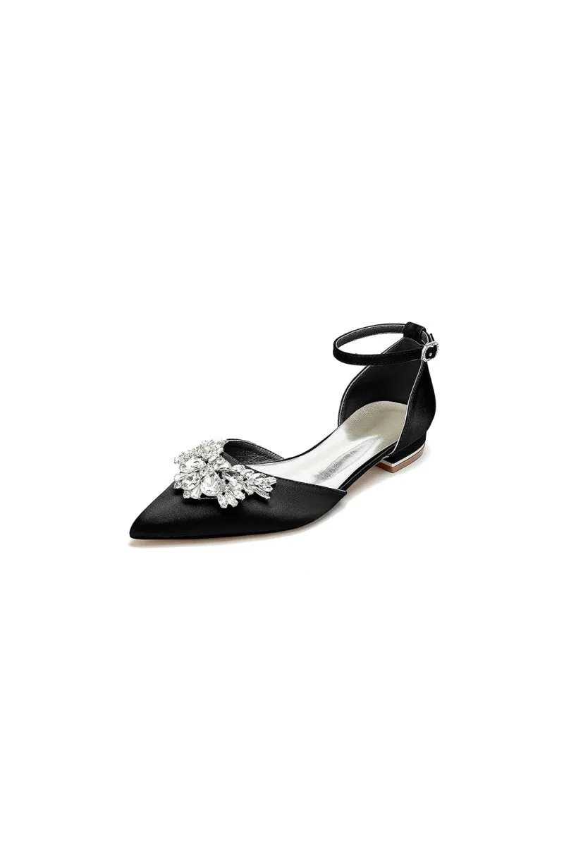 Rhinestone Pointed Toe Ankle Strap Kitten Heels