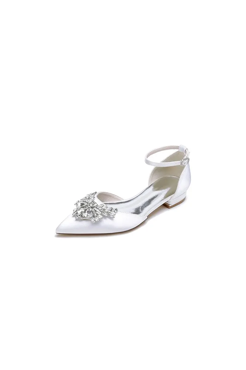 Rhinestone Pointed Toe Ankle Strap Kitten Heels