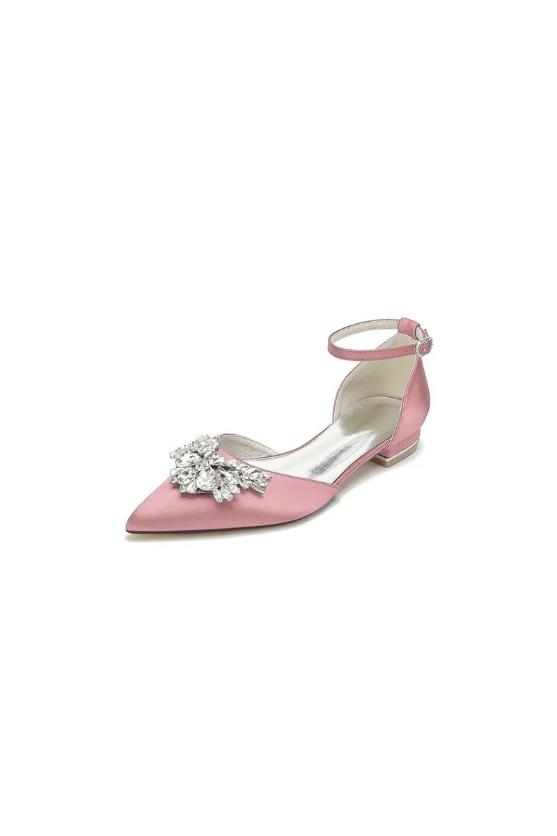 Rhinestone Pointed Toe Ankle Strap Kitten Heels