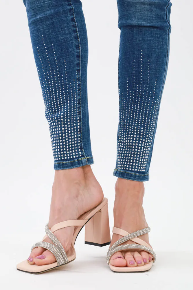 Rhinestone Strappy Heels -Pink
