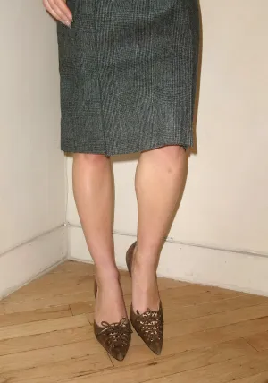 Richard Tyler Brown Suede and Leopard Ponyhair Kitten Heels | Size 7