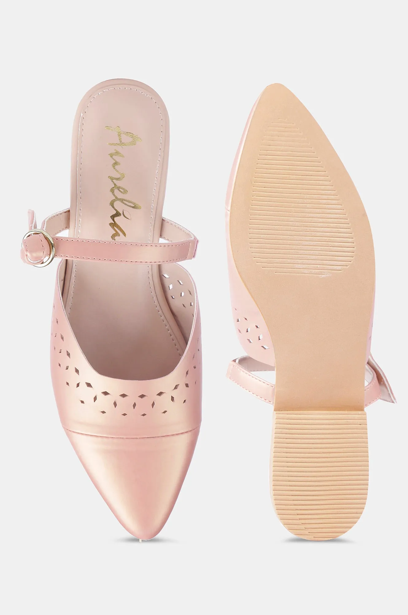 Rose Gold Pointed Toe Laser Cut Flat - ZCaroline