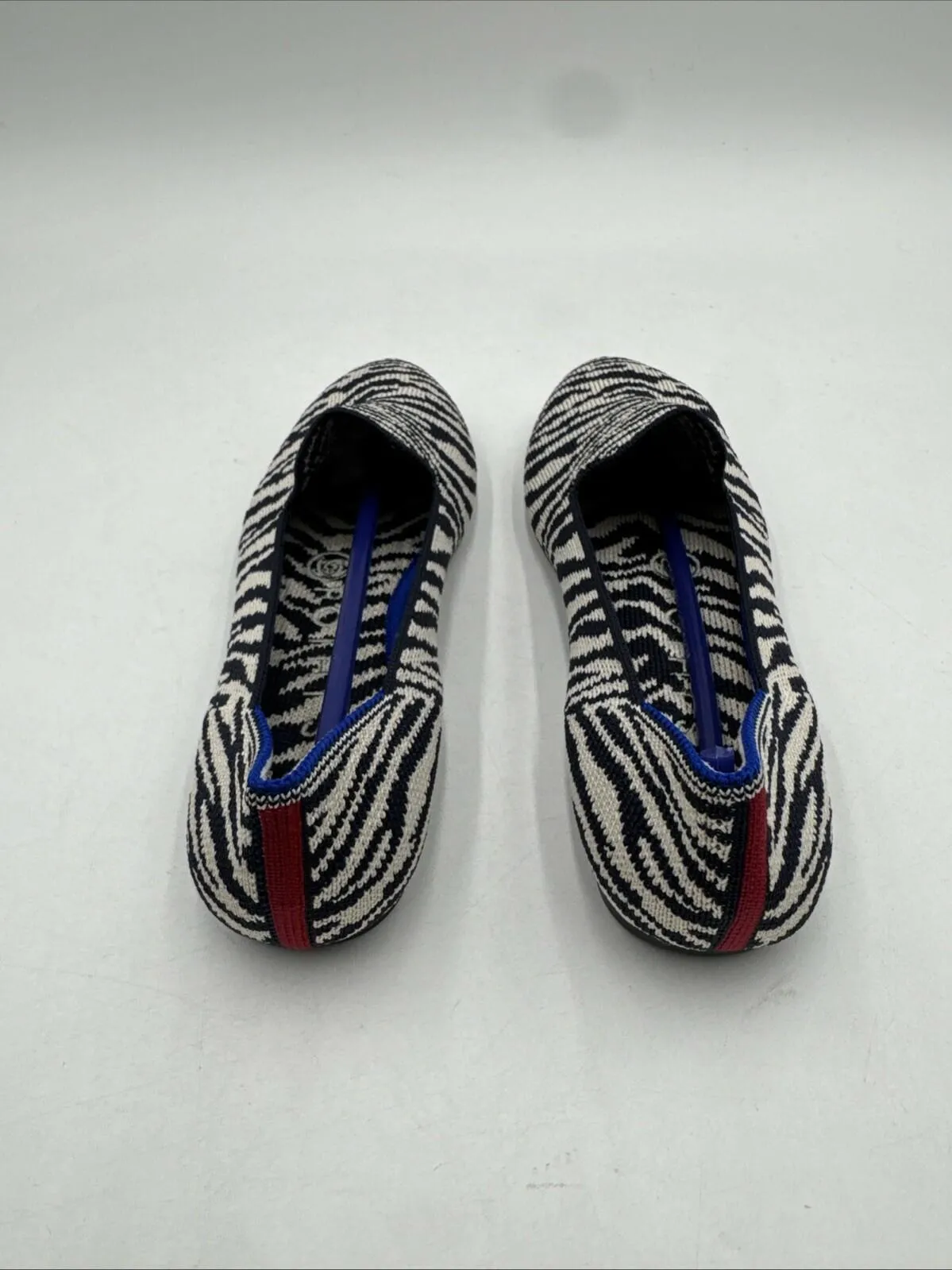 Rothy’s “THE Loafers White/Navy Zebra Print Knit Round Toe Flats Women’s Sz 5 - Like New