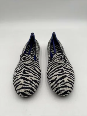 Rothy’s “THE Loafers White/Navy Zebra Print Knit Round Toe Flats Women’s Sz 5 - Like New