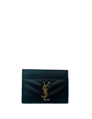 Saint Laurent Black Cassandre Matelasse Monogram Logo Card Case