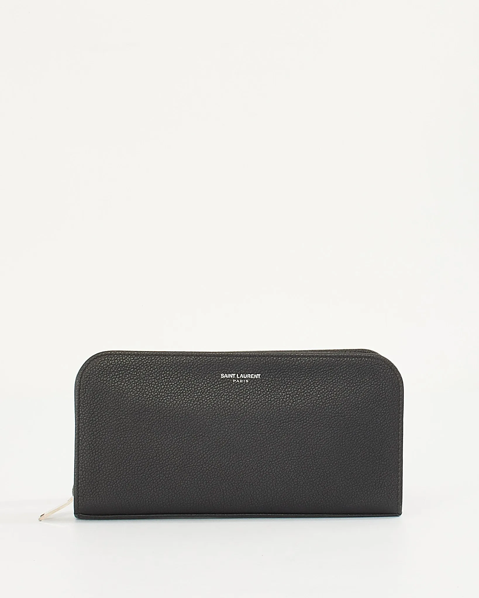 Saint Laurent Black Grain de Poudre Embossed Leather Zaip Around Wallet