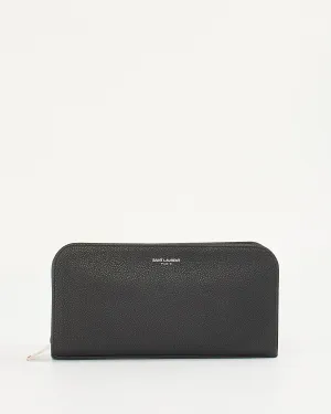 Saint Laurent Black Grain de Poudre Embossed Leather Zaip Around Wallet