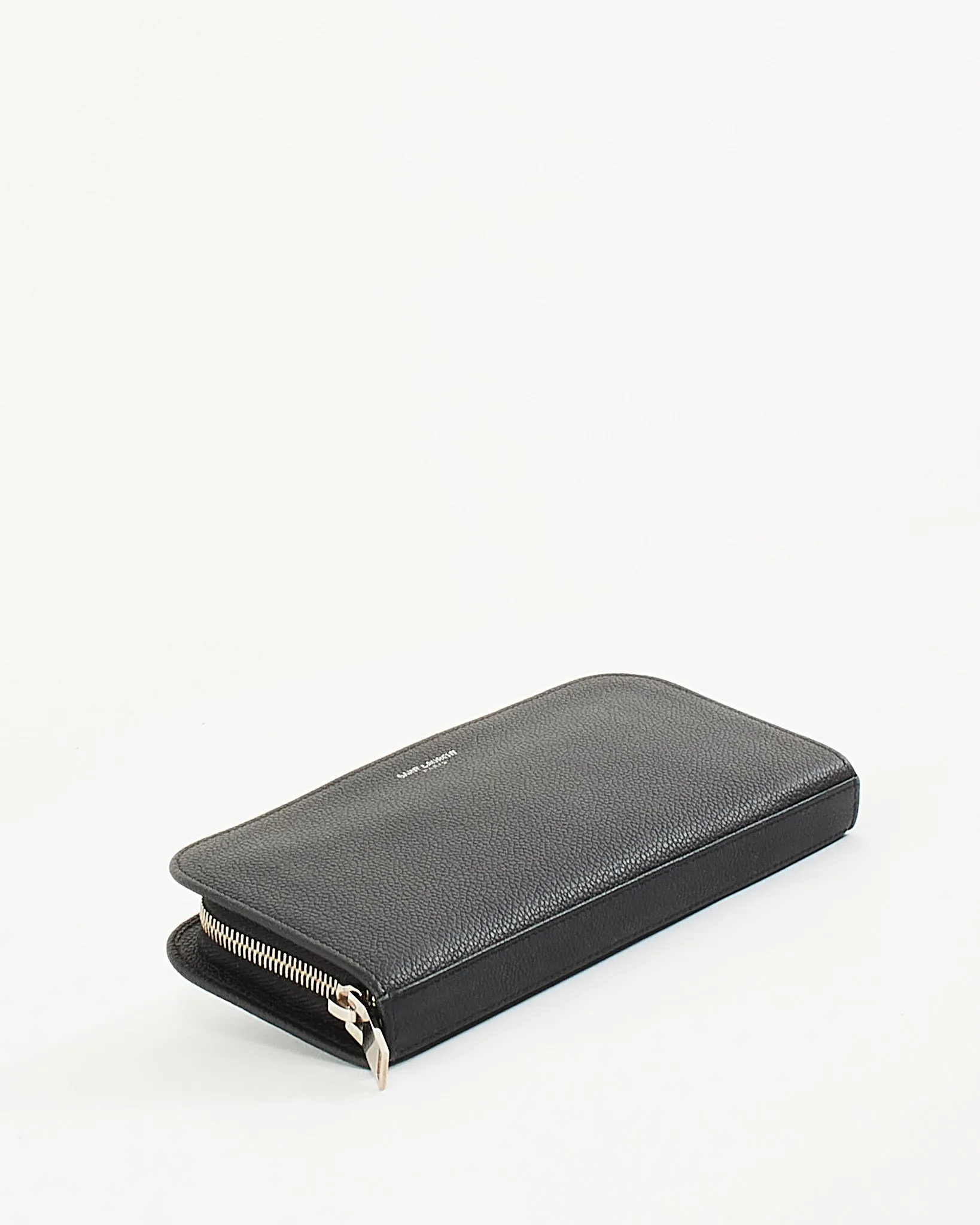 Saint Laurent Black Grain de Poudre Embossed Leather Zaip Around Wallet