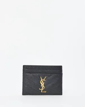 Saint Laurent Black Grain De Poudre Leather Cassandre Matelassé Card Holder
