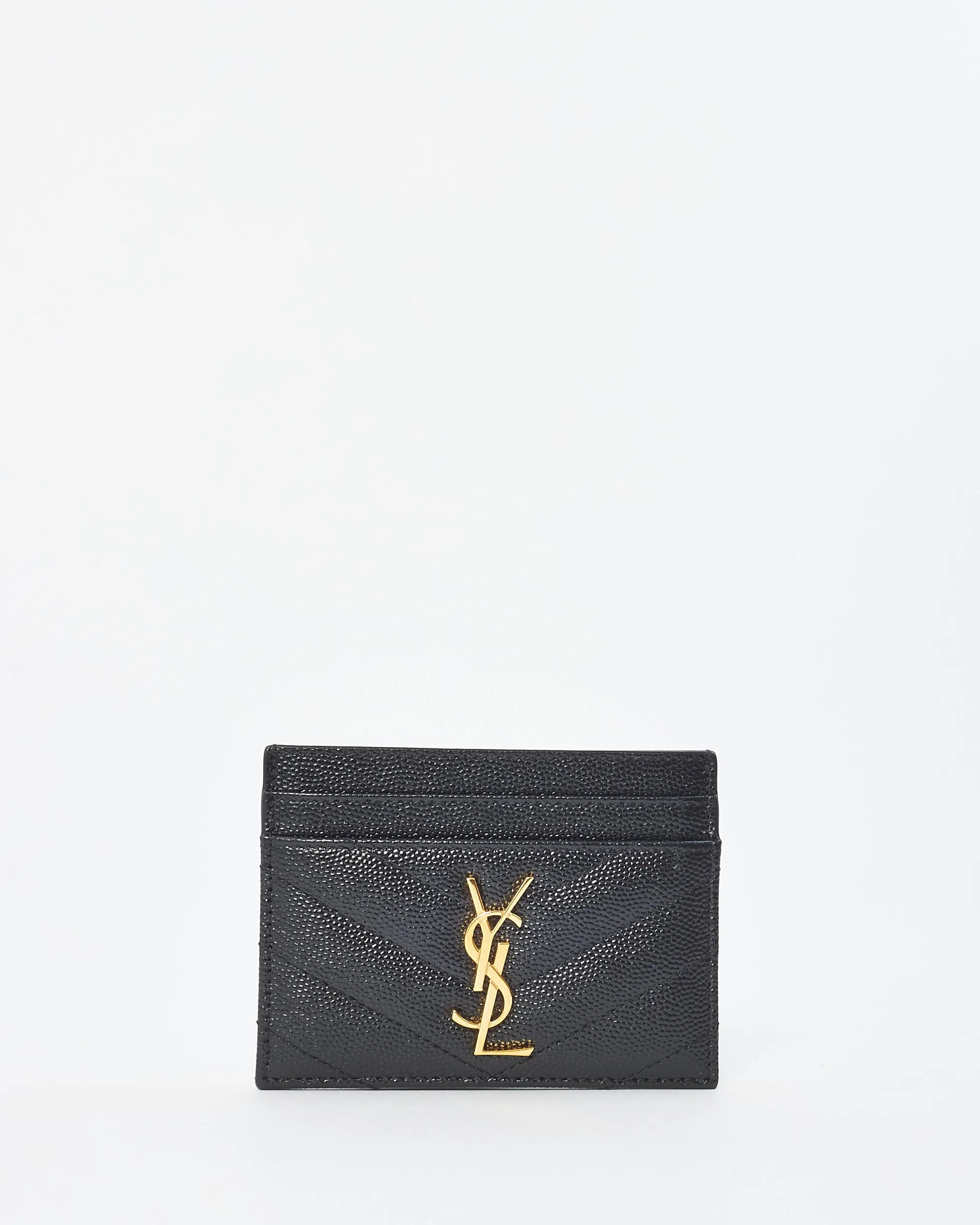 Saint Laurent Black Grain De Poudre Leather Cassandre Matelassé Card Holder