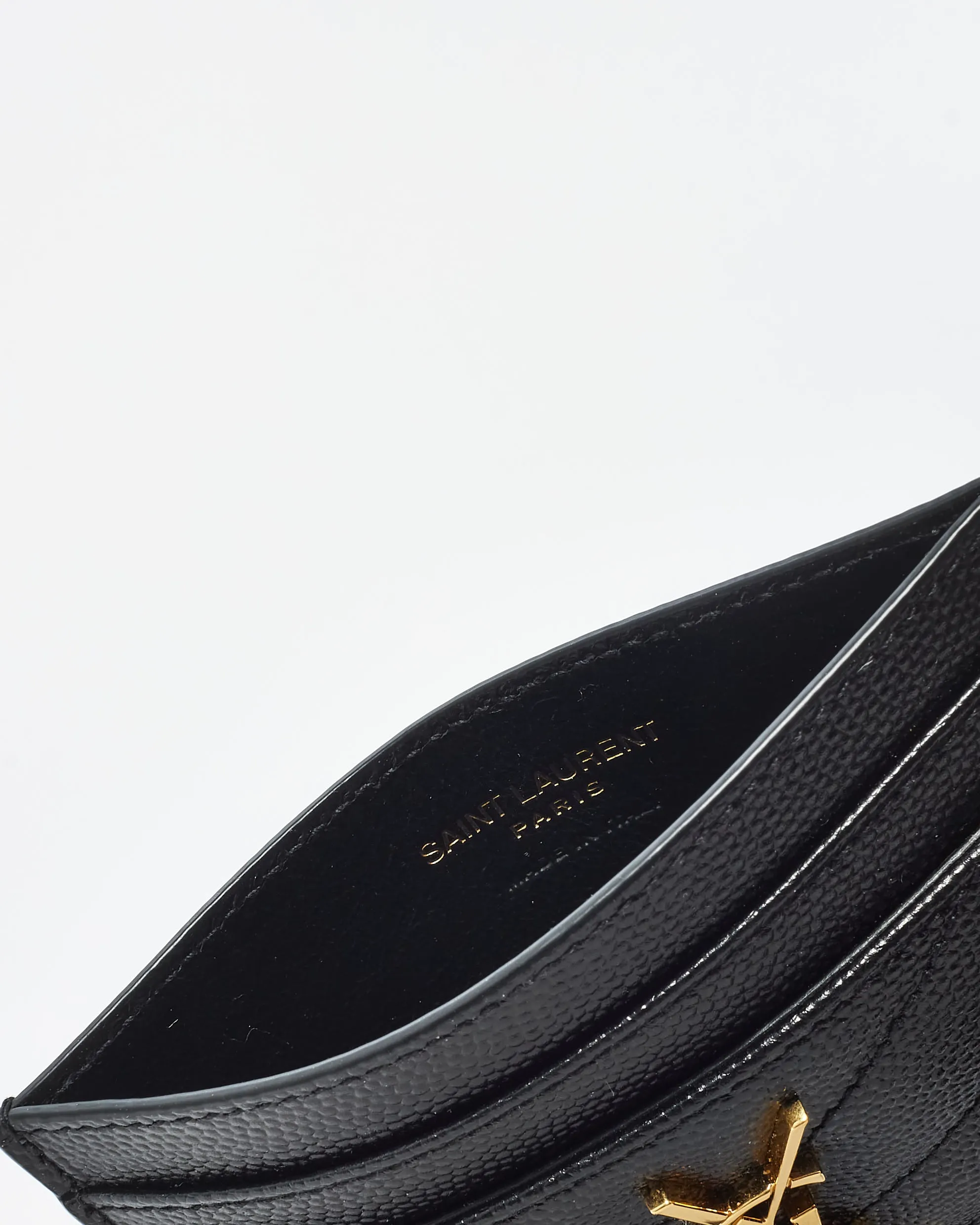 Saint Laurent Black Grain De Poudre Leather Cassandre Matelassé Card Holder