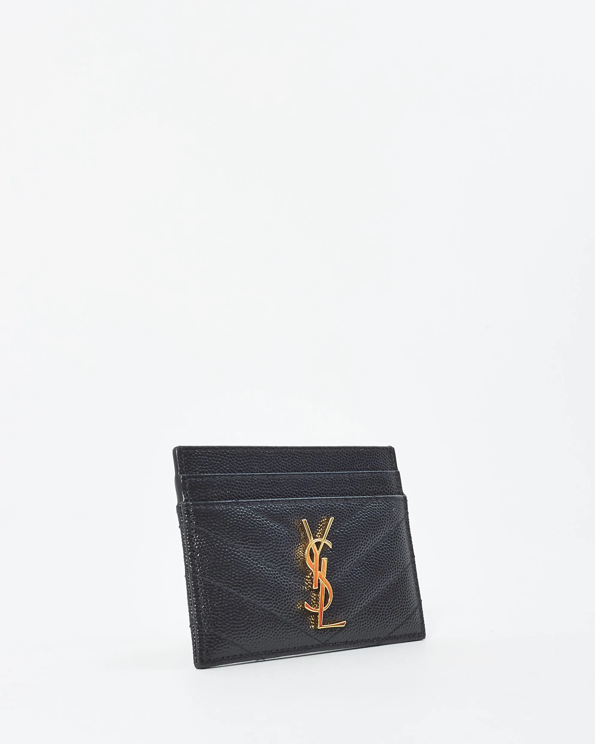 Saint Laurent Black Grain De Poudre Leather Cassandre Matelassé Card Holder