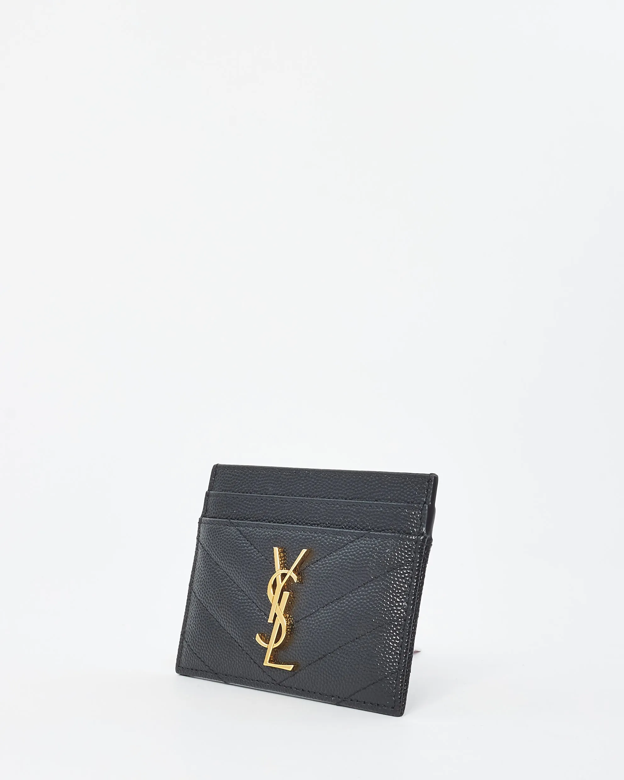 Saint Laurent Black Grain De Poudre Leather Cassandre Matelassé Card Holder