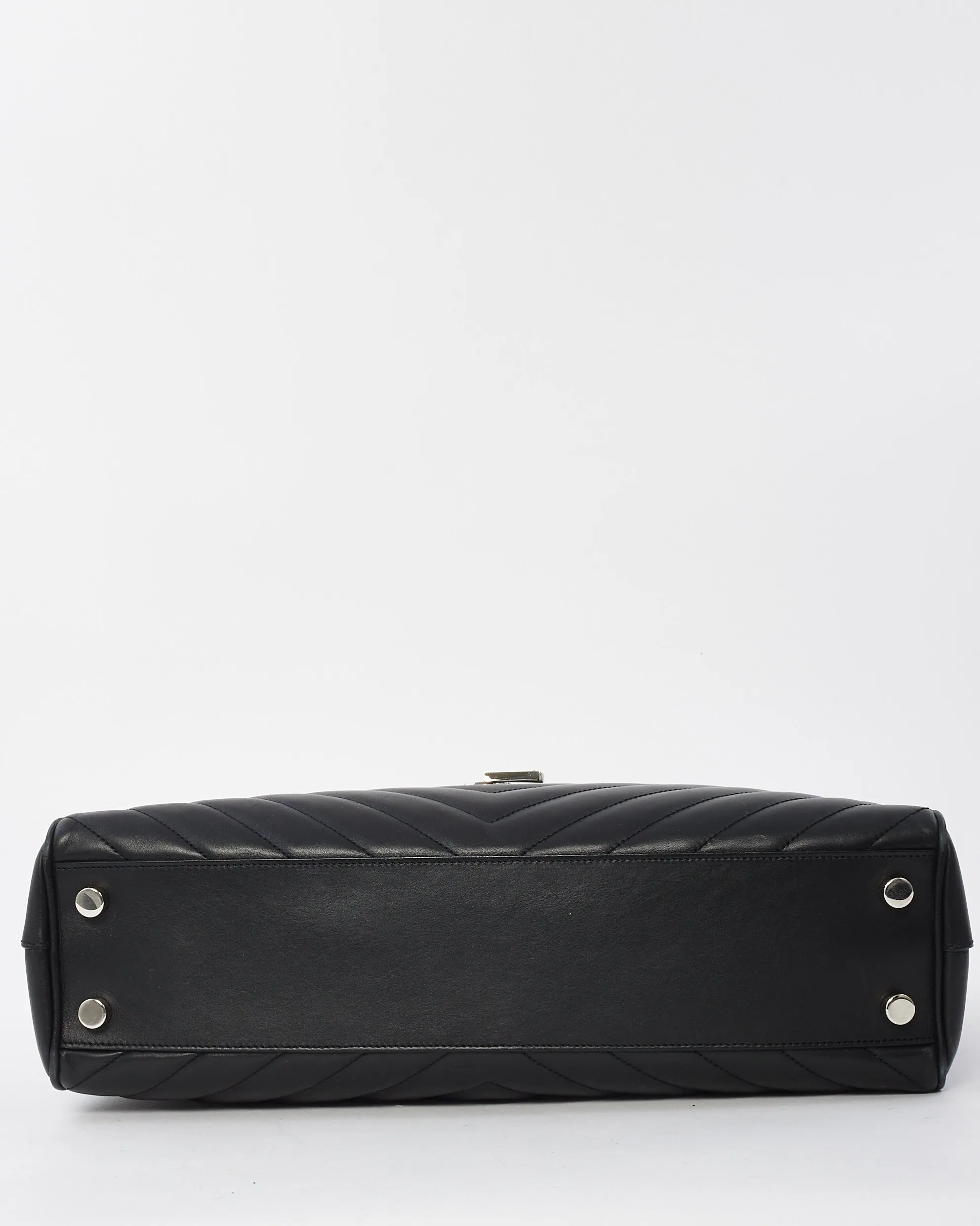Saint Laurent Black Leather Matelasse Loulou Chevron Shopping Tote Bag