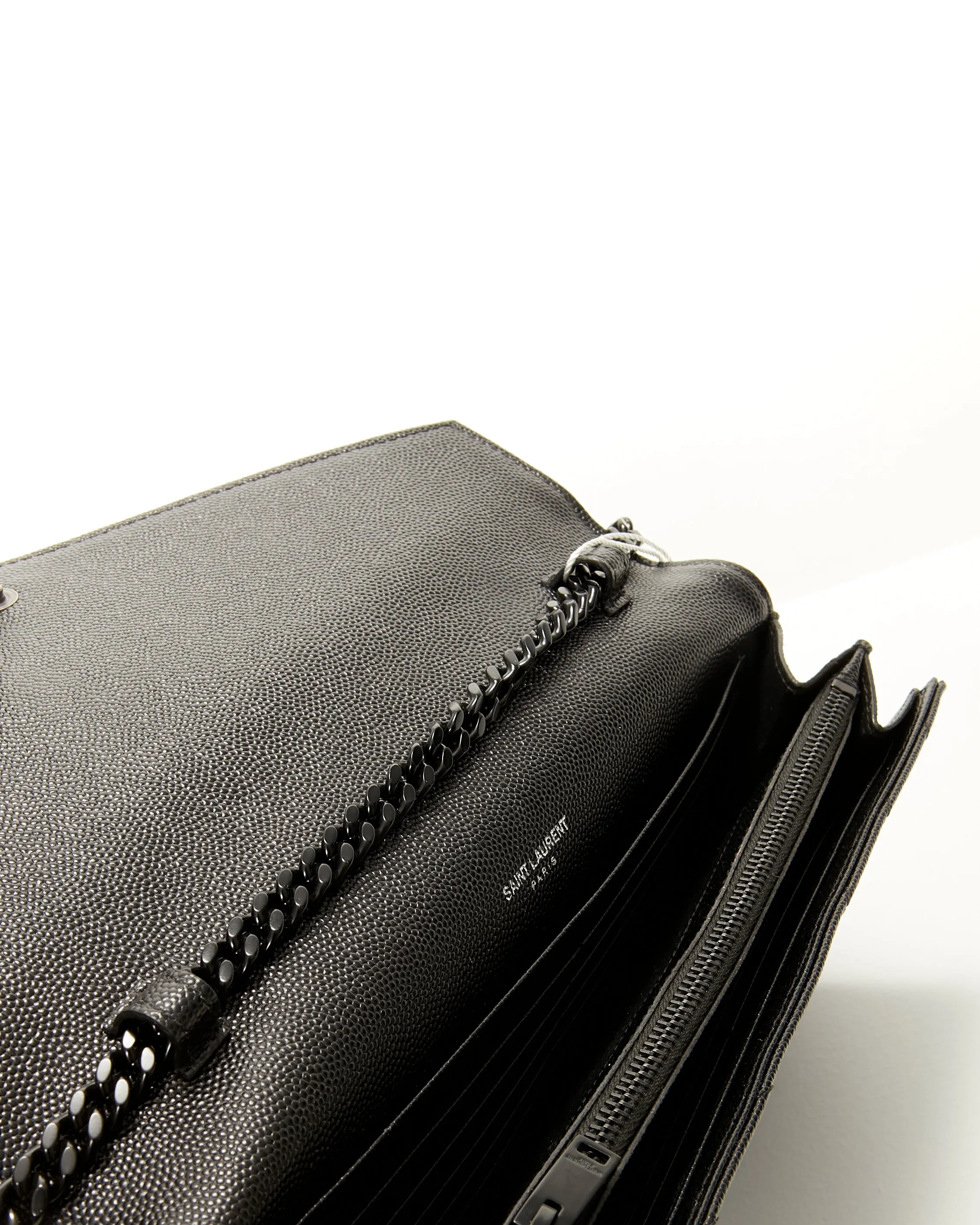 Saint Laurent Black on Black Grain De Poudre Leather Monogram Envelope Chain Crossbody