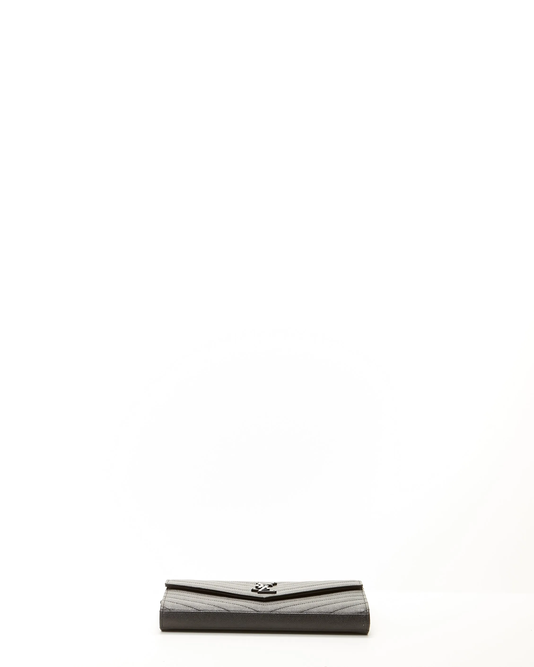 Saint Laurent Black on Black Grain De Poudre Leather Monogram Envelope Chain Crossbody