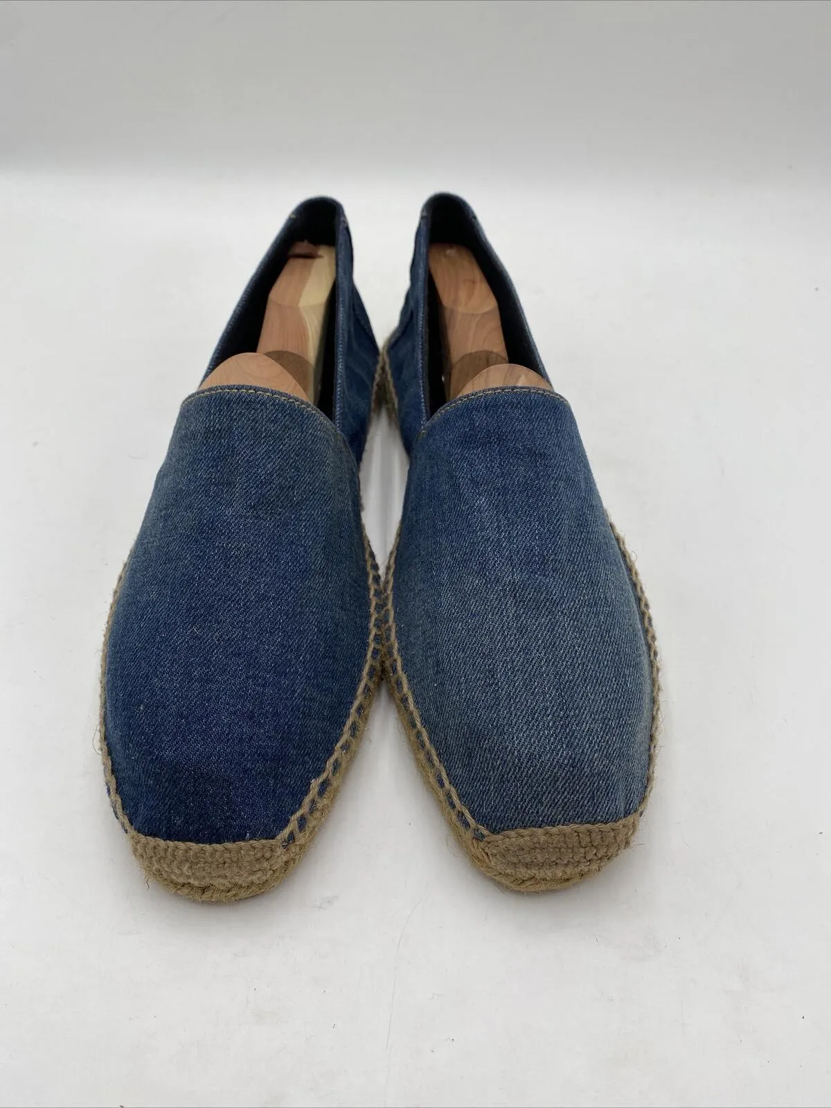 Saint Laurent Embroidered Denim Espadrilles Flats Blue Size 45 - Very Good
