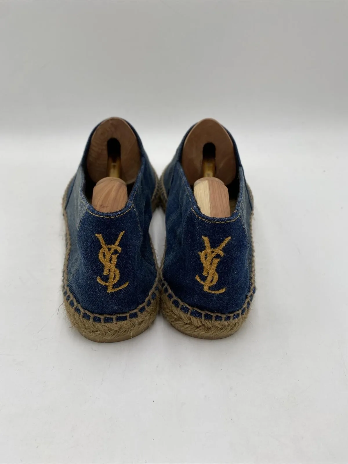 Saint Laurent Embroidered Denim Espadrilles Flats Blue Size 45 - Very Good