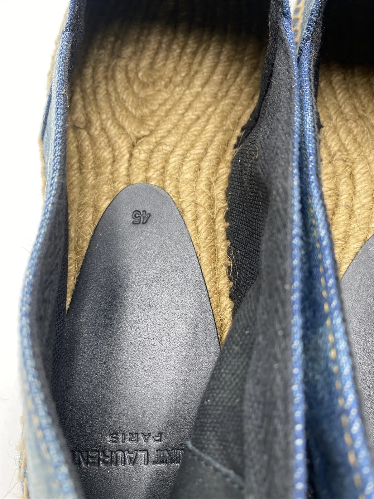 Saint Laurent Embroidered Denim Espadrilles Flats Blue Size 45 - Very Good