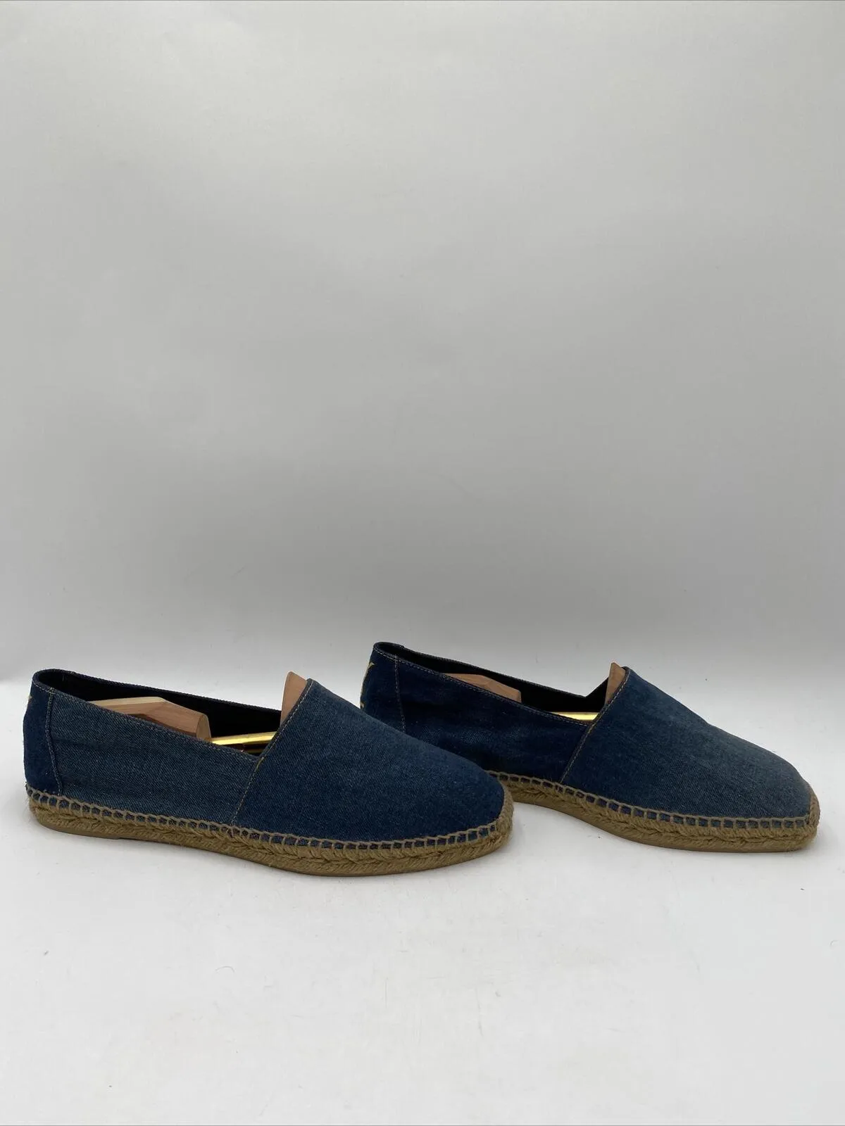 Saint Laurent Embroidered Denim Espadrilles Flats Blue Size 45 - Very Good