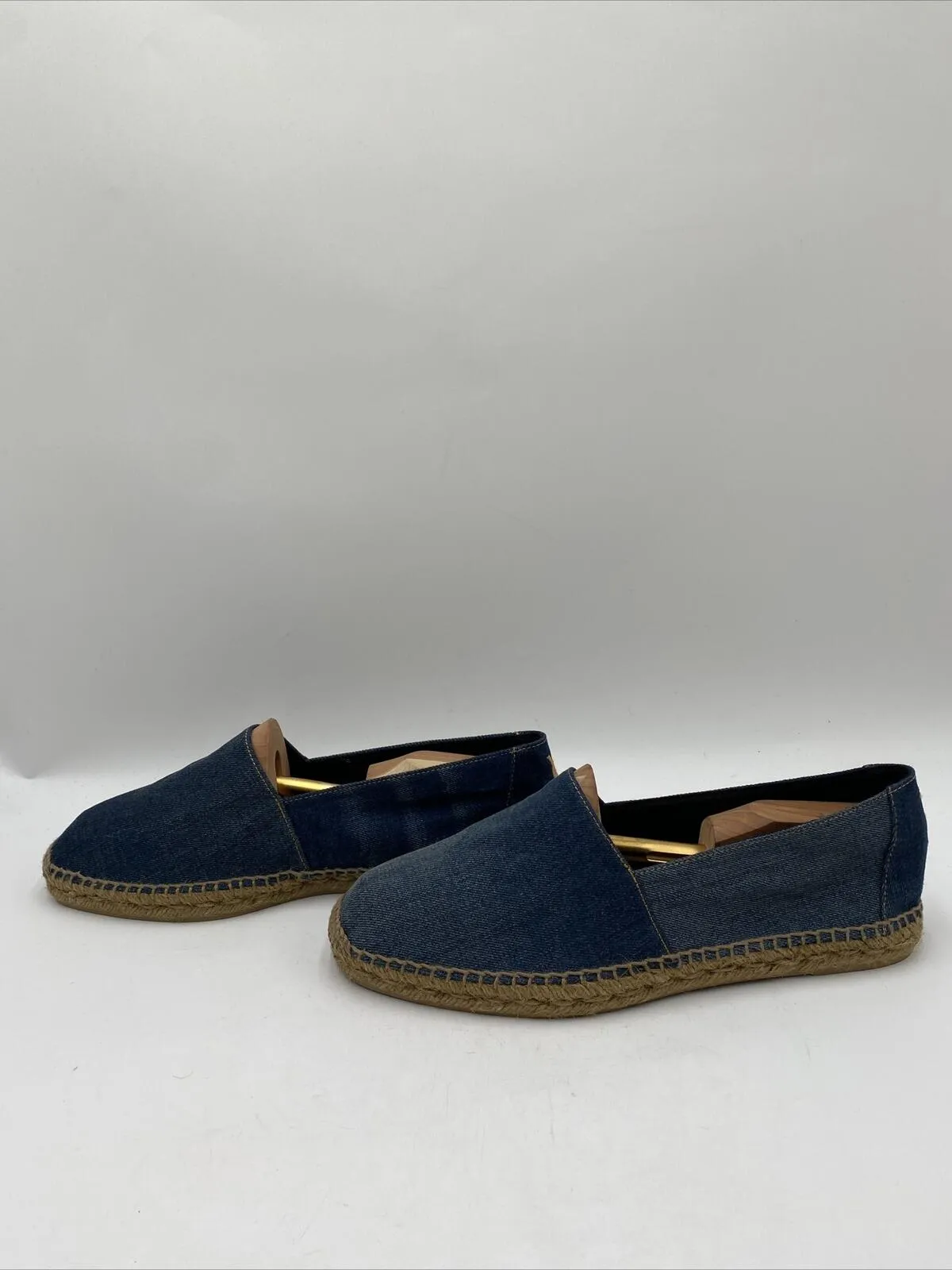 Saint Laurent Embroidered Denim Espadrilles Flats Blue Size 45 - Very Good