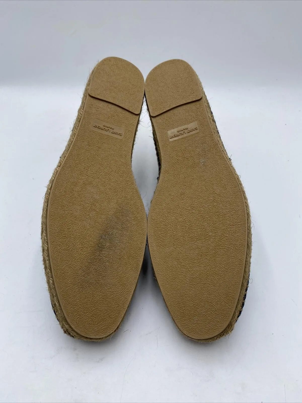 Saint Laurent Embroidered Denim Espadrilles Flats Blue Size 45 - Very Good