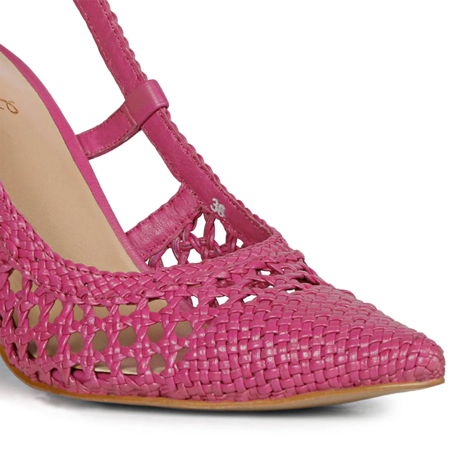 Saint Malea Hot Pink Hand Woven Leather Block Heels