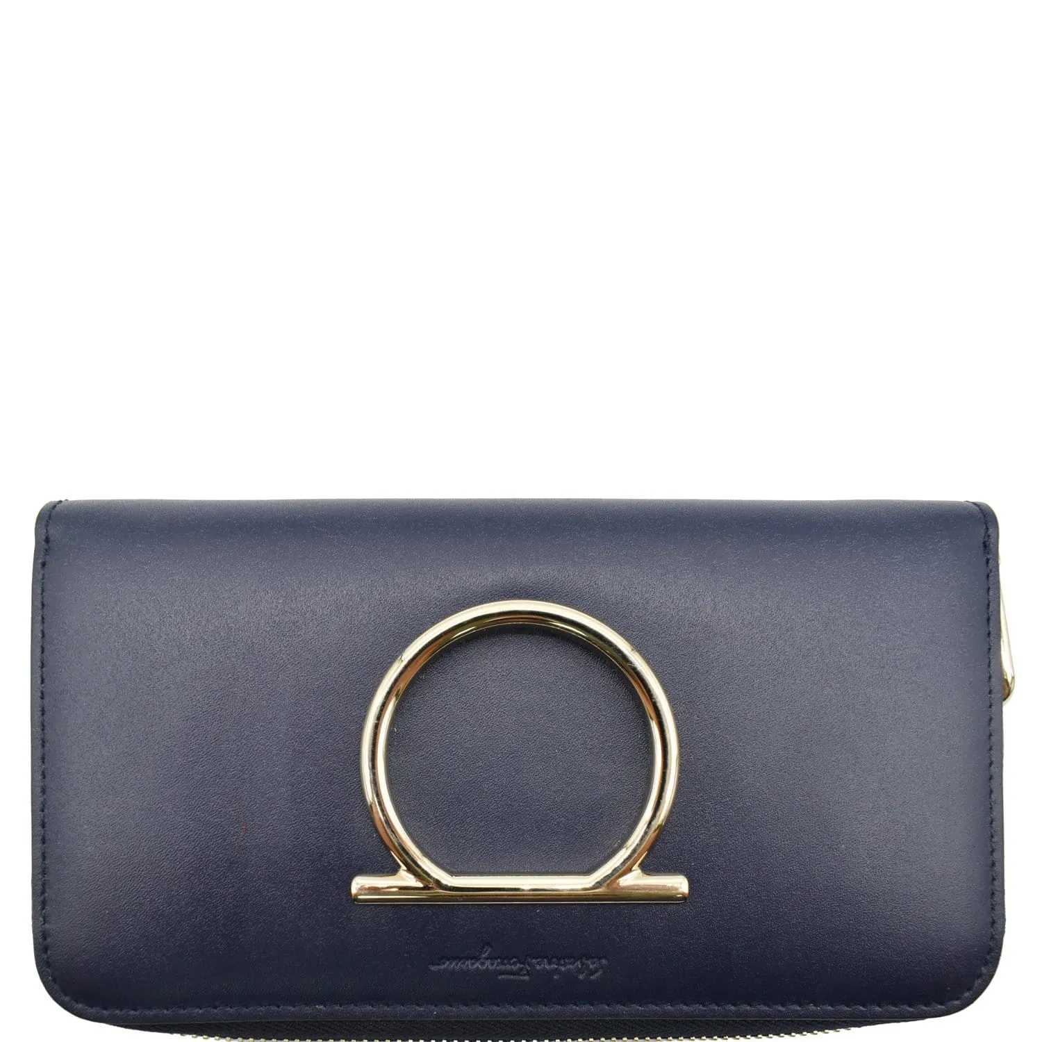 SALVATORE FERRAGAMO Gancini Long Zip Around Wallet Blue