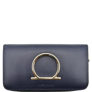 SALVATORE FERRAGAMO Gancini Long Zip Around Wallet Blue