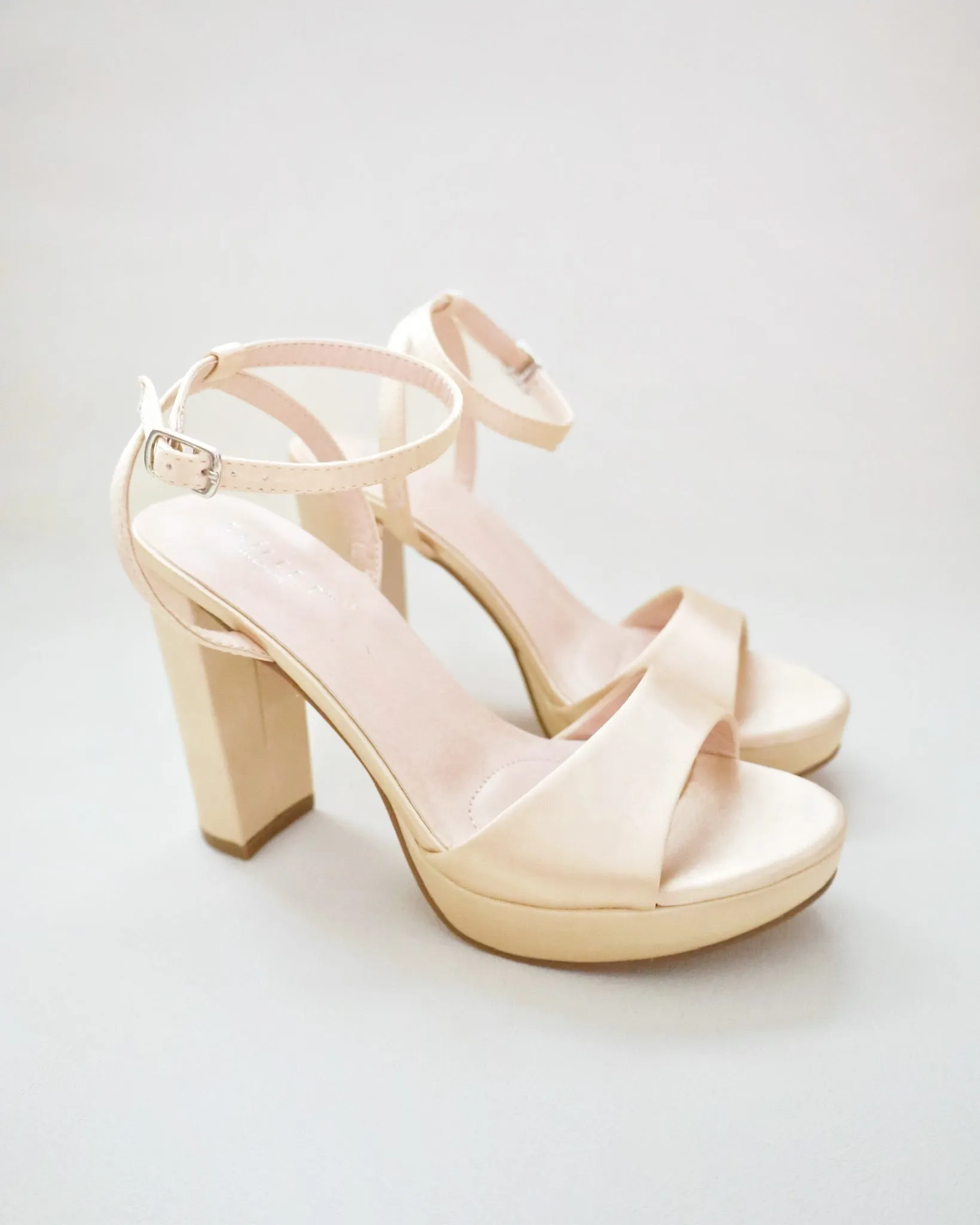 Satin Platform Block Heel Evening Sandals