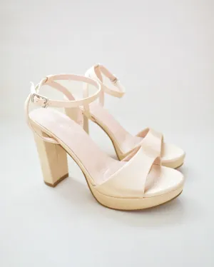 Satin Platform Block Heel Evening Sandals