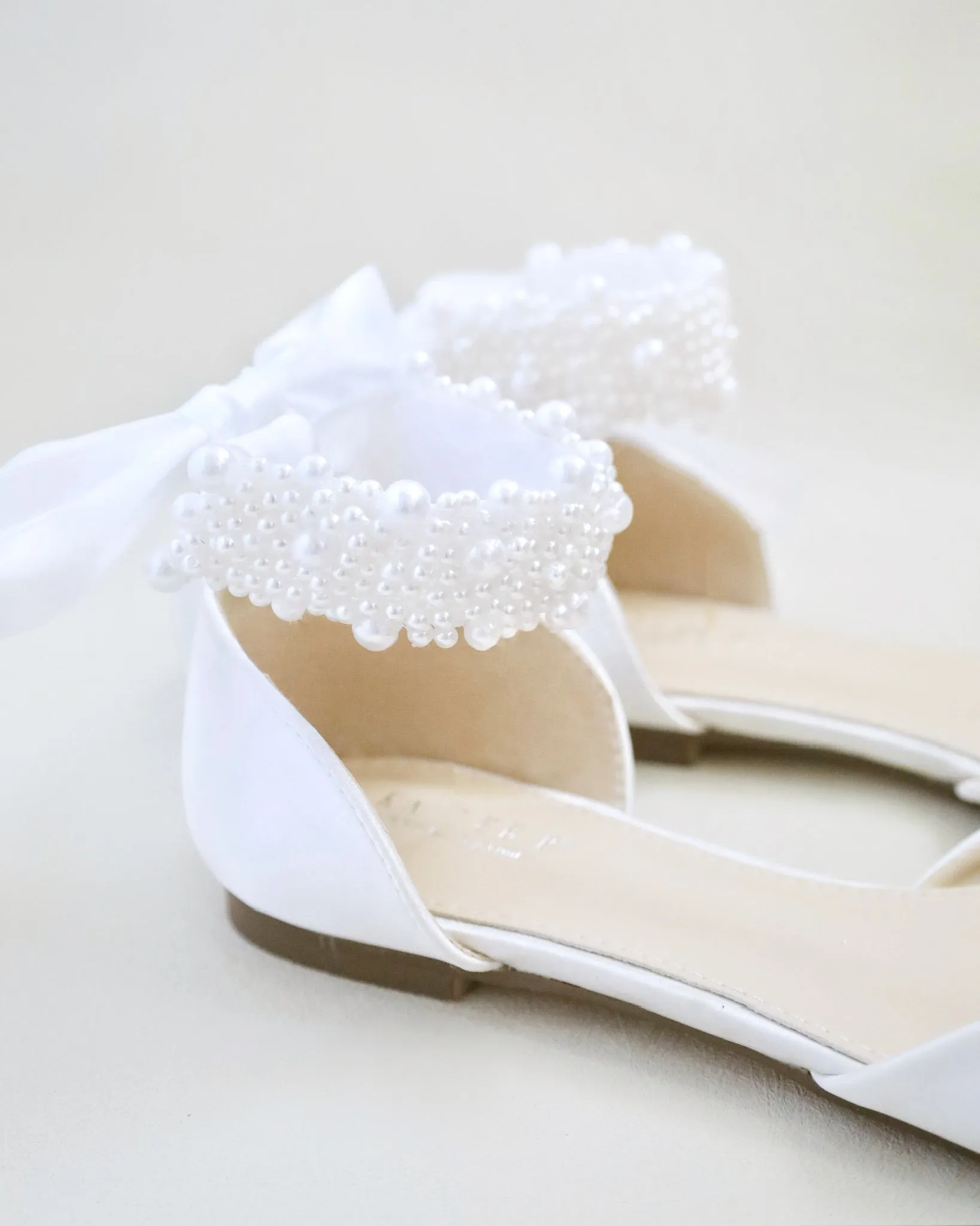 Satin Pointy Toe Wedding Flats with Perla Ankle Strap