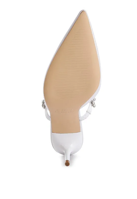 Sena Diamante Stiletto Mule Sandals - Pointed Toe, 2.7" Heel, Blush, Champagne, White